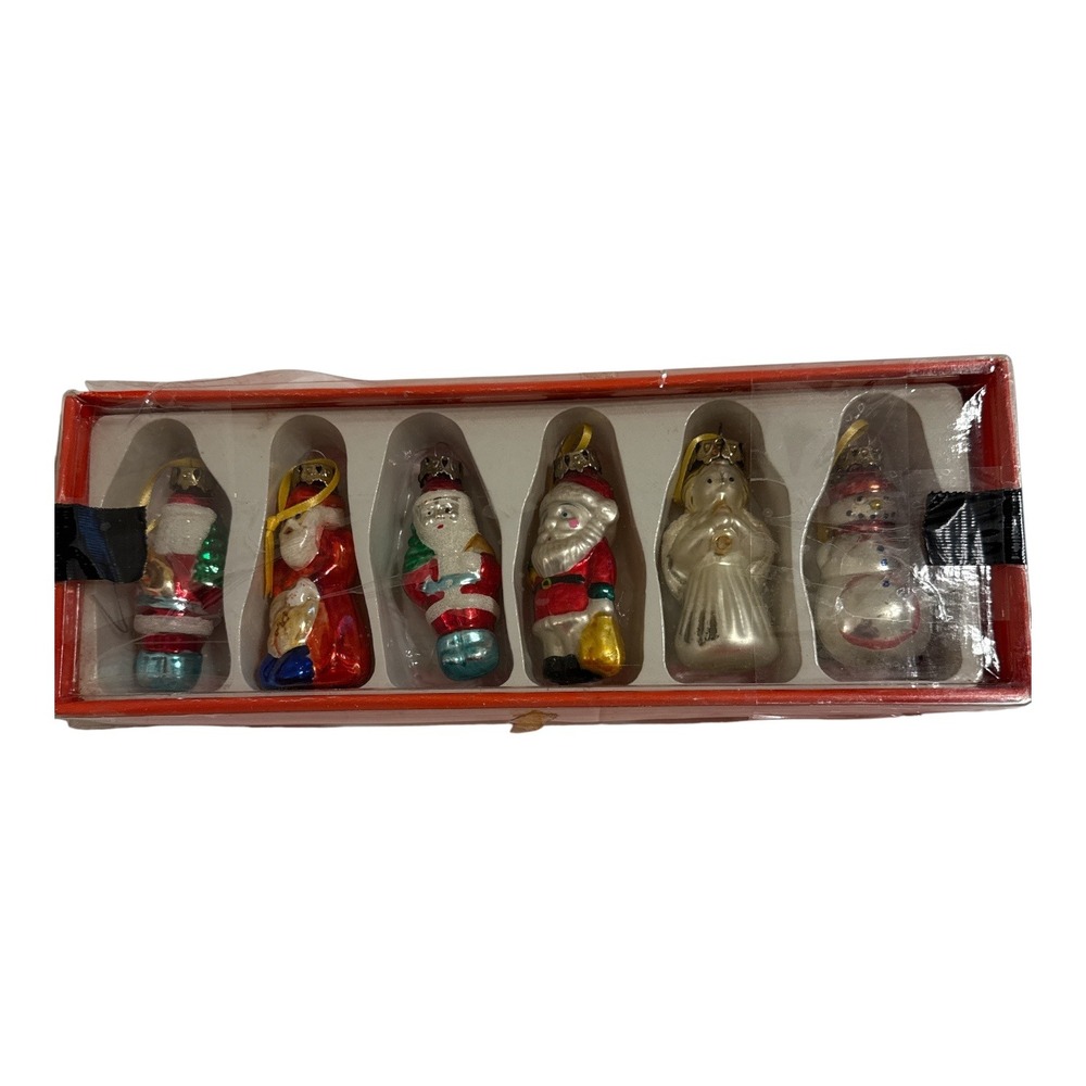 Vintage Miniature Glass Christmas Ornaments Set of 6 Santa Angel Snowman 2.5"